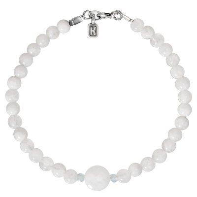 Браслет из лунного камня, аквамарина и серебра 925