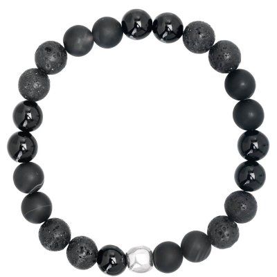 Браслет "Мужество" из агата, вулканической лавы и серебра 925