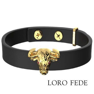 Сет - медальон Бык LORO FEDE, рубин, золото 585 и браслет из натуральной кожи