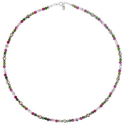 Колье "Потенциал" из рубина, нефрита, гематита, марказита, аметиста, пирита и серебра 925