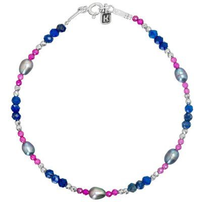 Браслет "Style" из жемчуга, лазурита, гематита и серебра 925