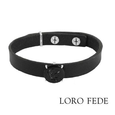 Сет - медальон LORO FEDE Полководец, обсидиан, серебро 925 и браслет из натуральной кожи