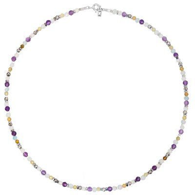 Колье "Four seasons" из аквамарина, аметиста, зелёного граната, лунного камня, гематита и серебра 925