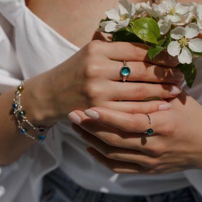 Кольцо Морской бриз малое, турмалин параиба 8 мм, серебро 925