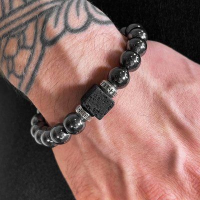 Браслет LORO FEDE Сила из черного гематита, лавы и серебра 925