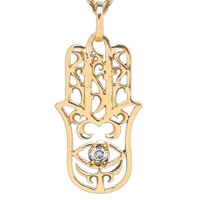 Колье Хамса рука Фатимы с бриллиантом, золото 585