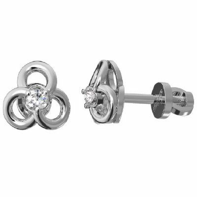 Серьги пусеты Целостность с фианитом, серебро 925