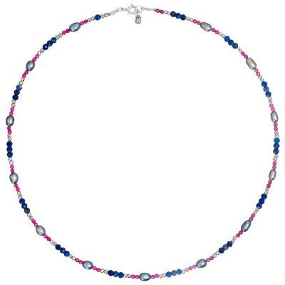 Колье "Style" из серого жемчуга, лазурита, гематита, розовой шпинели и серебра 925