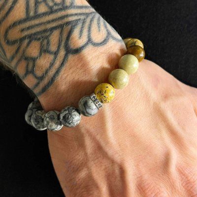 Браслет LORO FEDE Смелость из земляной яшмы, серой яшмы и серебра 925