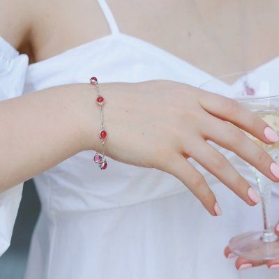 Браслет Алхимия, розовый топаз 6 мм, серебро 925