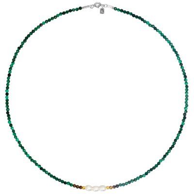 Колье "Riches" из малахита, цитрина, жемчуга, тигрового глаза и серебра 925