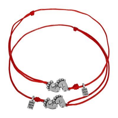 Парные браслеты Топот маленьких ножек с фианитом, серебро 925 