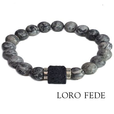 Браслет LORO FEDE Успех из вулканической лавы, серой яшмы и серебра 925