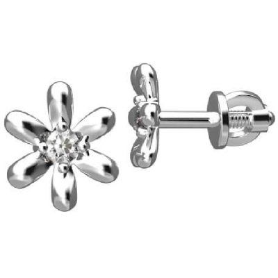 Пусеты Ромашки с фианитом, серебро 925