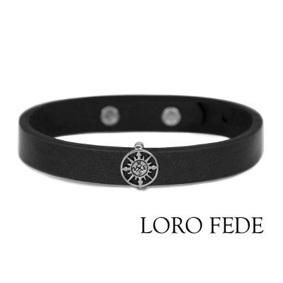 Сет - медальон LORO FEDE Компас, серебро 925 и браслет из натуральной кожи