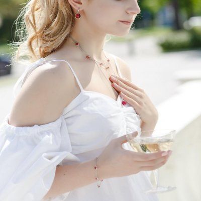 Чокер Алхимия, розовый топаз 6мм, серебро 925