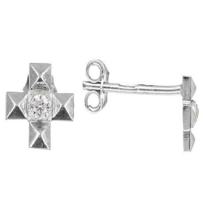 Пусеты Крест с бриллиантом, золото 585 — символ элегантности и благородства