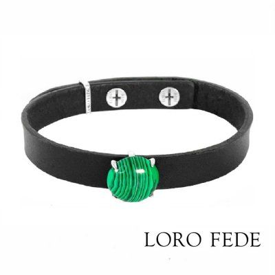 Сет - медальон LORO FEDE Верный путь, малахит, серебро 925 и браслет из натуральной кожи