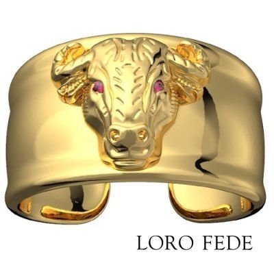 Кольцо LORO FEDE Могущественный Бык, рубин, золото 585