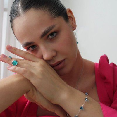 Кольцо Морской бриз большое, турмалин параиба 12 мм, серебро 925