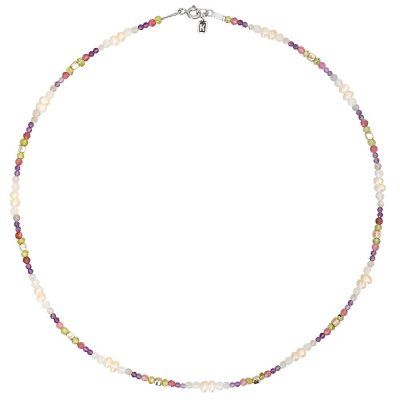 Колье "Berry Mix" из жемчуга,аметиста, хризоколлы, лунного камня, турмалина и серебра 925