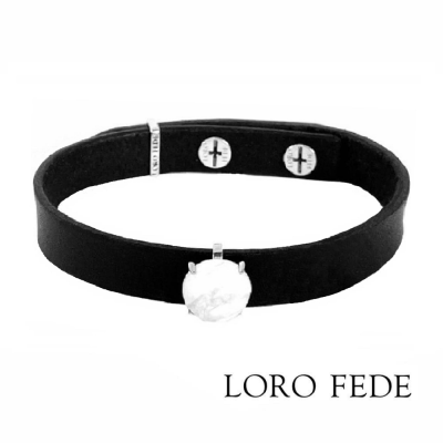 Сет - медальон LORO FEDE Рассудительность, кахолонг, серебро 925 и браслет из натуральной кожи