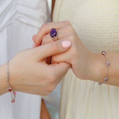 Браслет Алхимия, розовый топаз 6 мм, серебро 925