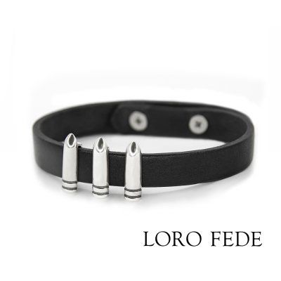 Сет - медальоны LORO FEDE Пуля дура, серебро 925 и браслет из натуральной кожи