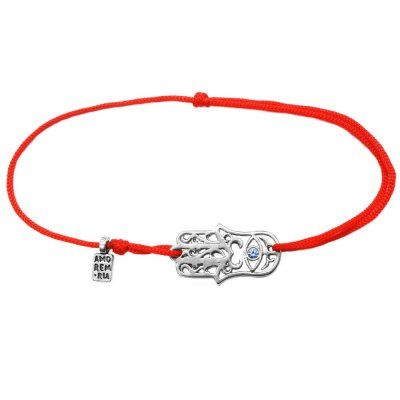 Браслет Оберег Хамса с голубым фианитом, серебро 925