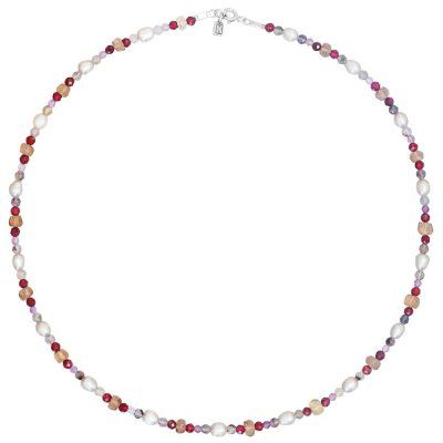 Колье Гармония из аметиста, граната, топаза, серого жемчуга и серебра 925