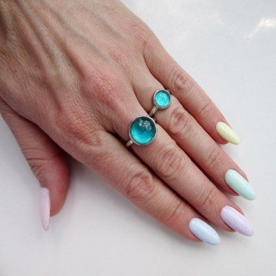 Кольцо Морской бриз большое, турмалин параиба 12 мм, серебро 925