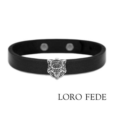  Сет - медальон LORO FEDE Волк , серебро 925 и браслет из натуральной кожи