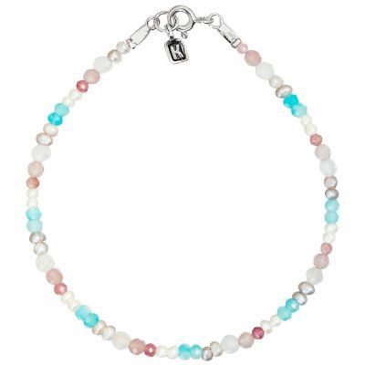 Браслет "Four seasons" из жемчуга, розового кварца, амазонита, турмалина и серебра 925