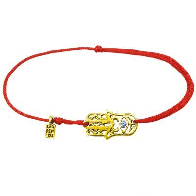 Браслет Оберег Хамса с бриллиантом, золото 585