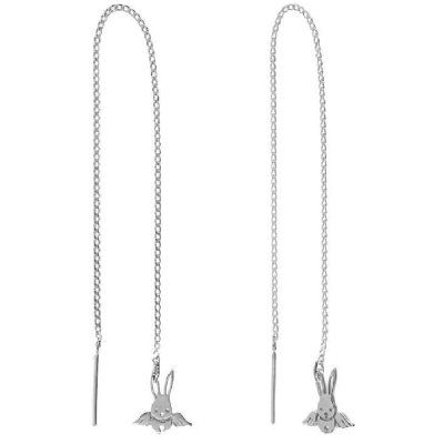 Серьги-протяжки Зайка с крыльями, серебро 925 — символ нежности и вдохновения