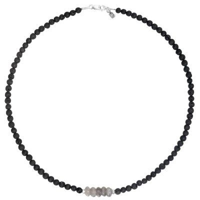 Колье "Target" из вулканической лавы, лабрадорита и серебра 925