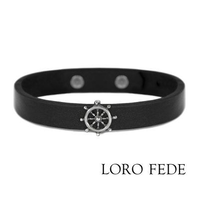 Сет - медальон LORO FEDE Штурвал, серебро 925 и браслет из натуральной кожи