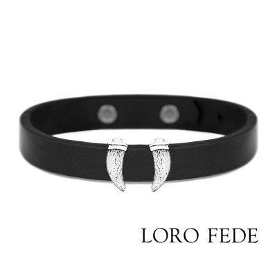  Сет - медальоны LORO FEDE Клыки, серебро 925 и браслет из натуральной кожи