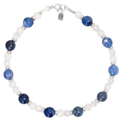 Браслет "Интуиция" из лунного камня, содалита, горного хрусталя и серебра 925