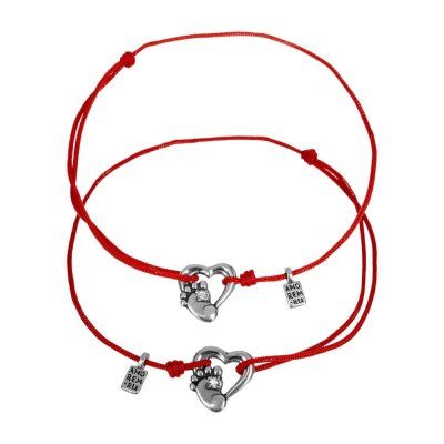 Парные браслеты Родительская любовь с фианитами, серебро 925 на нити