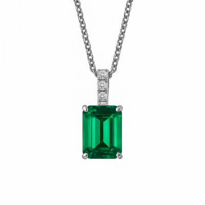 Кулон Элегант, изумруд, фианиты, серебро 925