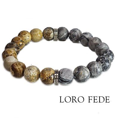 Браслет LORO FEDE Смелость из земляной яшмы, серой яшмы и серебра 925