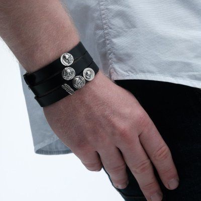 Сет - медальон LORO FEDE Стив Джобс, серебро 925 и браслет из натуральной кожи