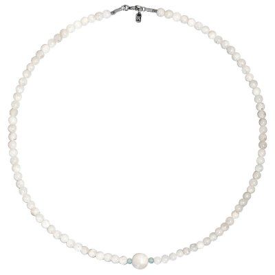 Колье из лунного камня и аквамарина и серебра 925